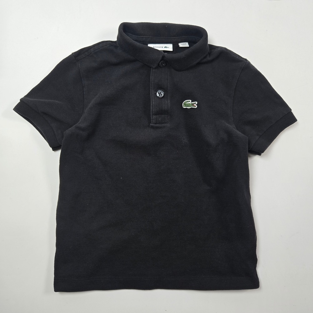 Lacoste Polo Shirt Kids 5 Black Short Sleeve Pique Crocodile Logo